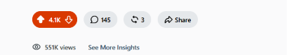 Reddit post screenshot: 551K views on one post